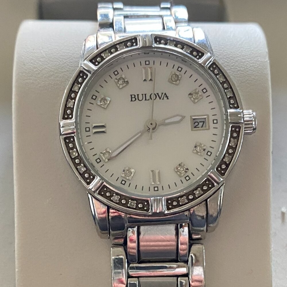 Bulova 96R105 Ladies Crystal Stainless Steel Dress Watch | new battery - Picture 2 of 3